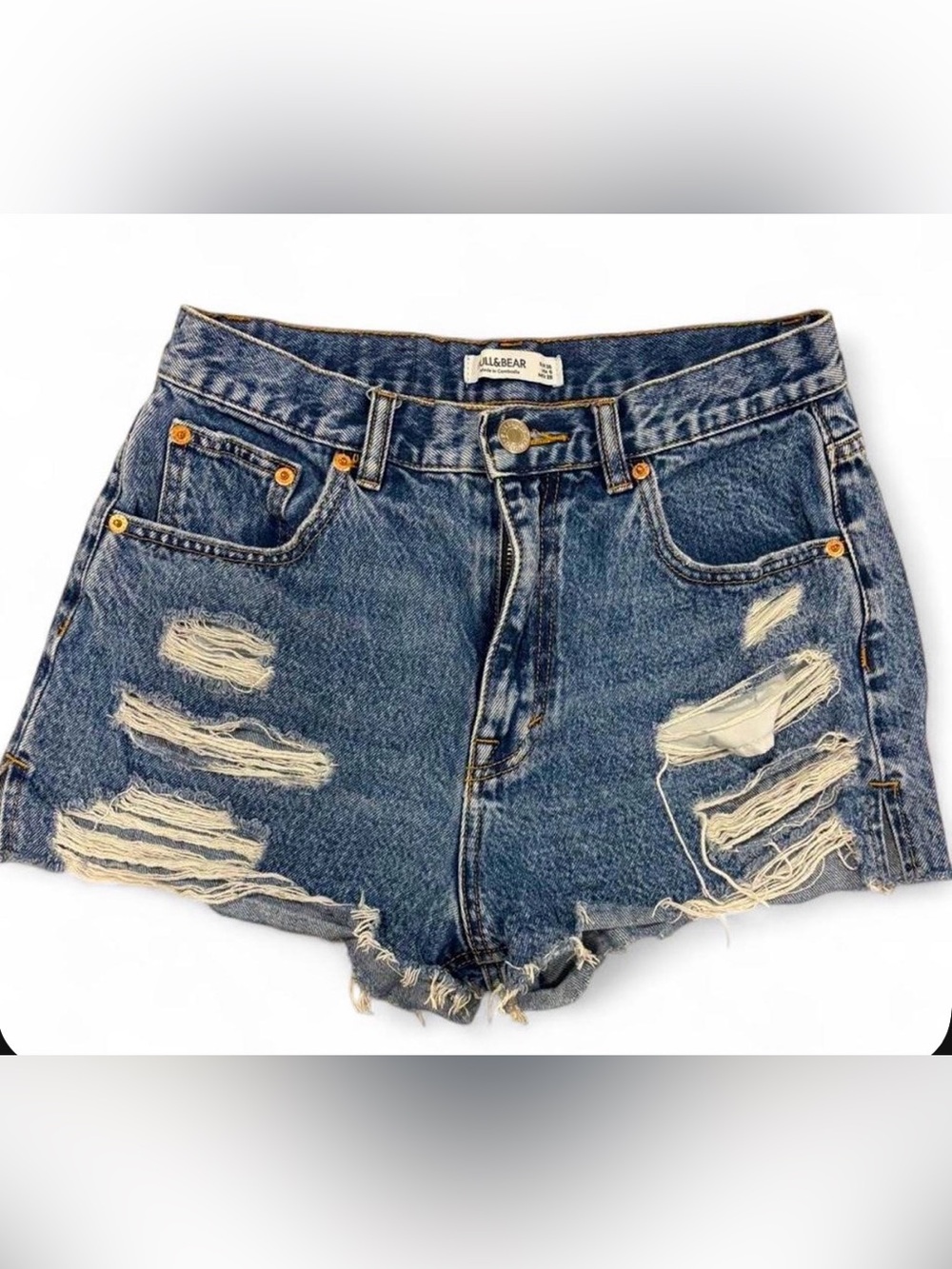 Pull&Bear Distressed Dark Blue Denim Short Shorts